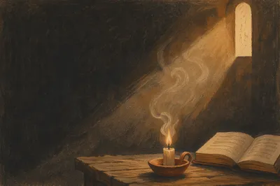 Dramatic Candle Smoke in Quiet Chapel