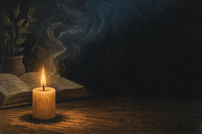 Single Candle with Smoke on Table