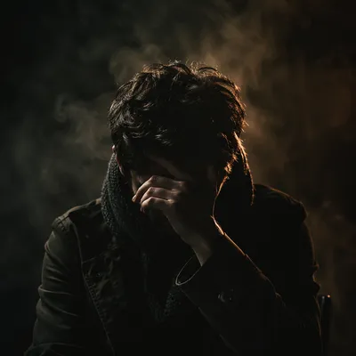 Moody Shadowed Figure with Smoke Background