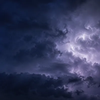 Dark Thunderstorm Clouds with Violet Lightning