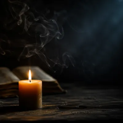 Beeswax Candle with Smoke on Table