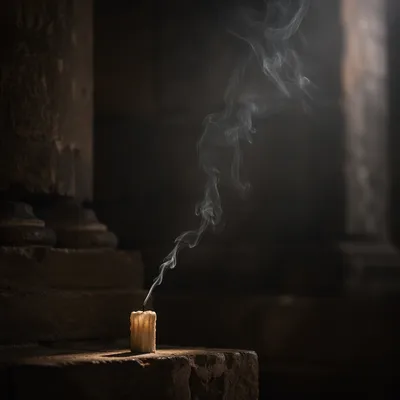 Extinguished Candle Smoke in Dark Sanctuary