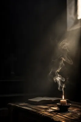 Dramatic Candle Smoke in Quiet Chapel