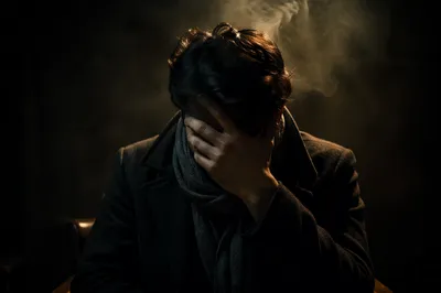 Moody Smoke Background with Shadowed Figure