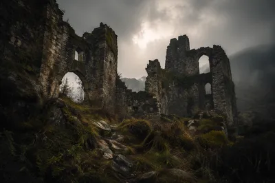 Dark Moody Medieval Ruins with Smoky Sky