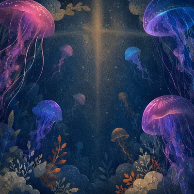 Dark Navy Jellyfish Background With Subtle Cross Glow