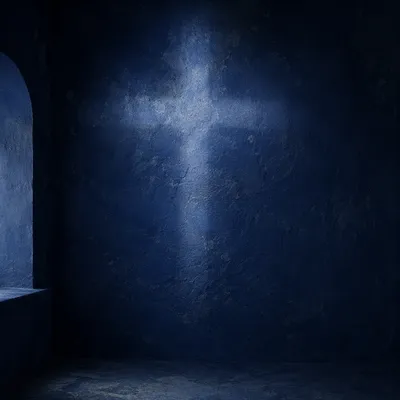 Subtle Cross Glow on Navy Chapel Wall