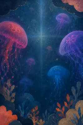 Dark Navy Jellyfish Cross Glow Background