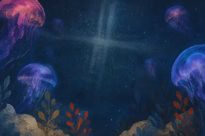 Dark Navy Jellyfish Background With Subtle Cross Glow