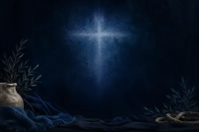 Subtle Glowing Cross on Navy Background