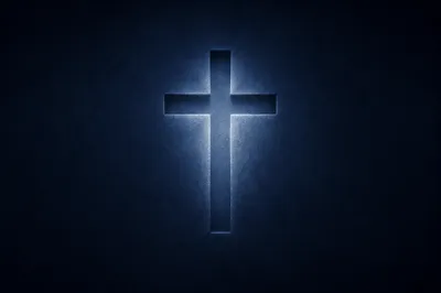 Subtle Glowing Cross on Navy Background