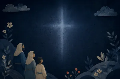 Subtle Glowing Cross on Navy Wall