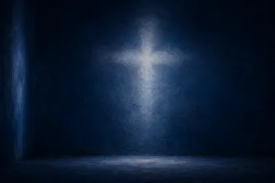 Subtle Cross Glow on Navy Chapel Wall