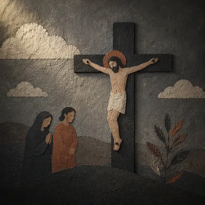 Dark Textured Cross Background in Stone