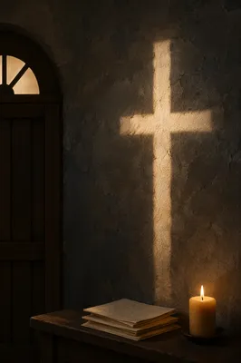 Subtle Cross Light on Dark Chapel Wall