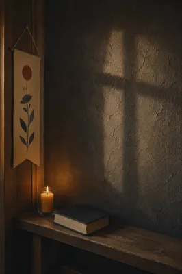Subtle Cross Shadow on Dark Chapel Wall