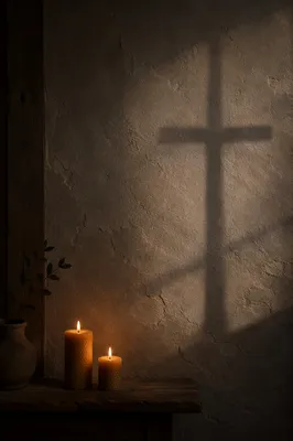 Subtle Cross Shadow on Dark Chapel Wall