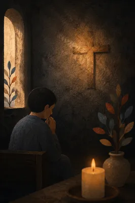 Subtle Cross on Dark Chapel Wall