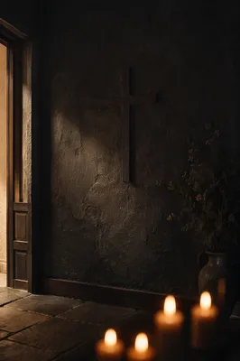 Subtle Cross on Dark Chapel Wall