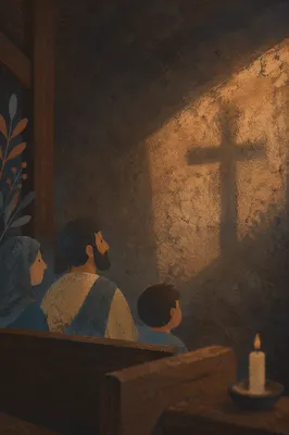 Subtle Cross Shadow on Dark Chapel Wall