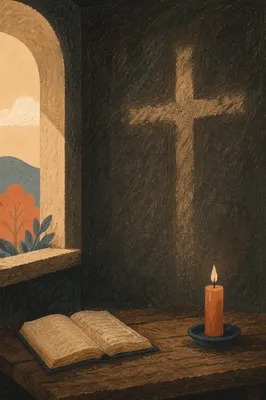 Subtle Cross on Dark Chapel Wall