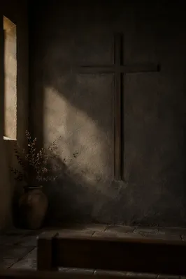 Dark Chapel Wall With Subtle Wooden Cross