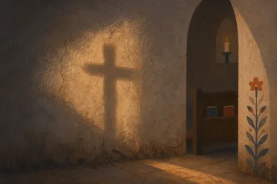 Subtle Cross Shadow on Dark Chapel Wall