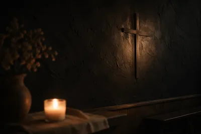 Subtle Cross on Dark Church Wall