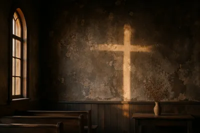 Subtle Cross on Dark Chapel Wall