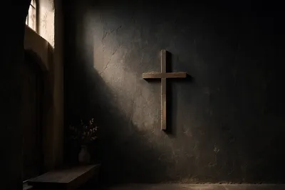 Dark Textured Church Wall with Subtle Cross