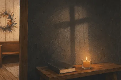 Dark Plaster Chapel Wall with Subtle Cross