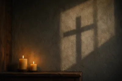 Subtle Cross Shadow on Dark Chapel Wall