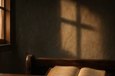 Subtle Cross Shadow on Dark Chapel Wall