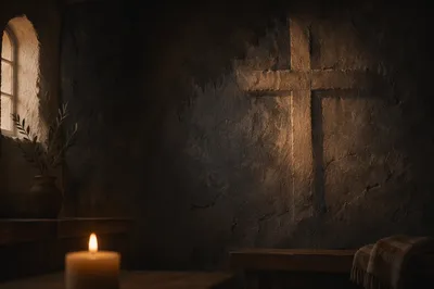 Subtle Cross on Dark Chapel Wall