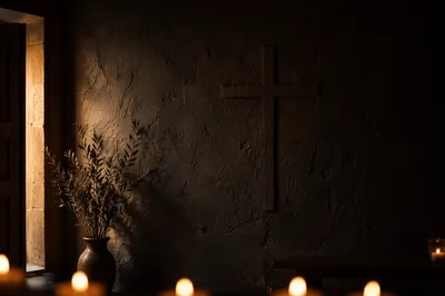 Subtle Cross on Dark Chapel Wall