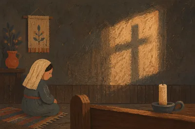 Subtle Cross Shadow on Dark Chapel Wall