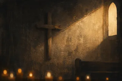 Subtle Cross on Dark Chapel Wall
