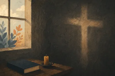 Subtle Cross on Dark Chapel Wall
