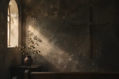 Subtle Cross on Dark Chapel Wall