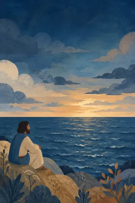 Deep Blue Ocean Under Twilight Sky