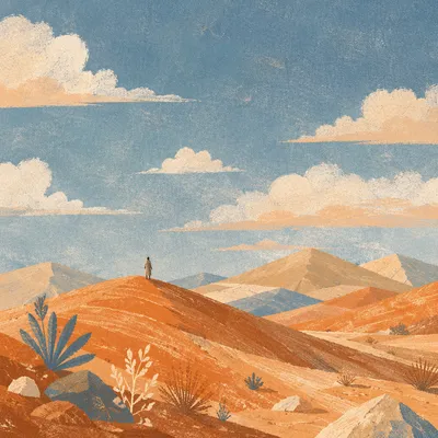 Golden Hour Desert Dunes Under Vast Sky