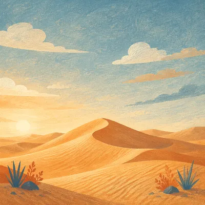 Golden Desert Dunes Under Vast Sky