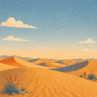 Golden Hour Desert Dunes Under Vast Sky