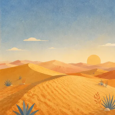 Golden Hour Desert Dunes Vast Sky