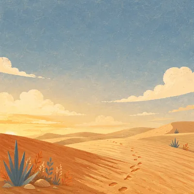 Golden Hour Desert Dunes Under Vast Sky
