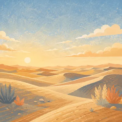 Golden Desert Dunes Under Vast Sky