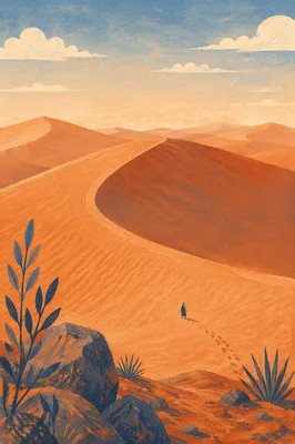 Golden Hour Desert Dunes With Vast Sky