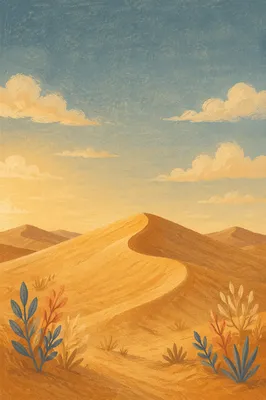 Golden Hour Desert Dunes Under Vast Sky