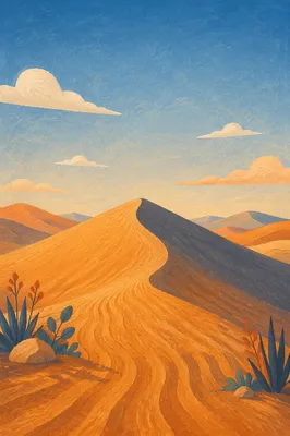 Golden Hour Desert Dunes Under Vast Sky