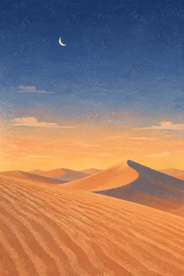 Golden Hour Desert Dunes Under Vast Sky